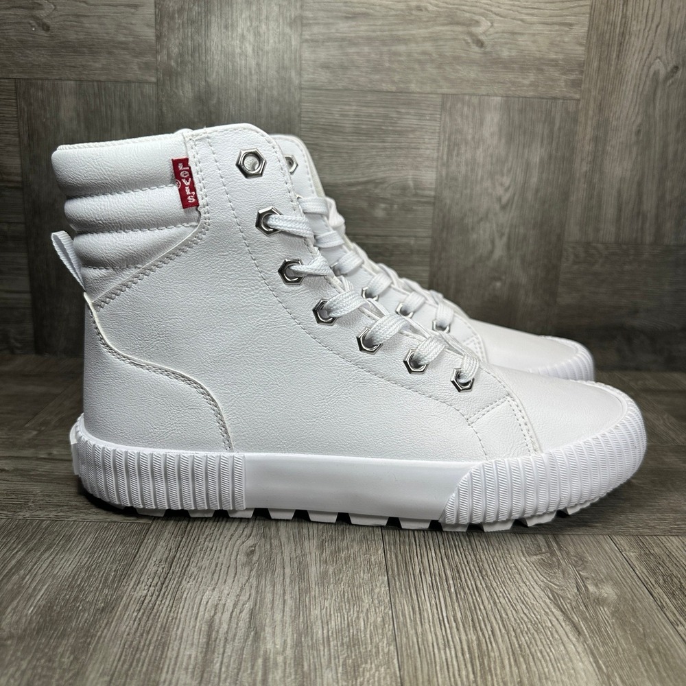 Levi's High Top Sneakers Womens 7.5 White Faux Leather Lug Sole Casual NEW - Picture 1 of 8